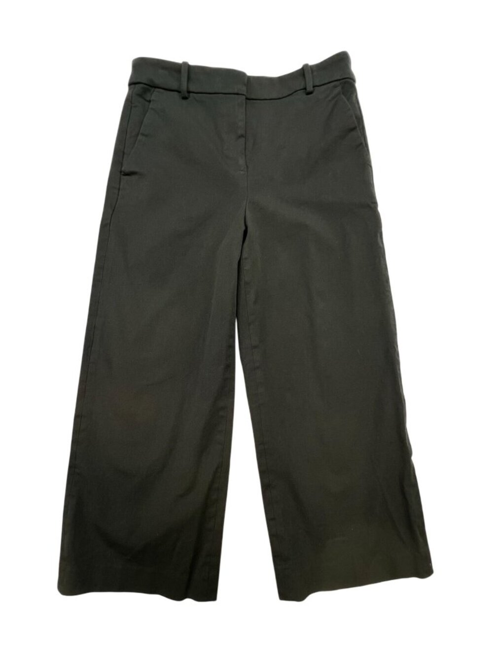 J.Crew Womens Cropped Wide-Leg Dress Pants Size 6P Black Trousers Flat Front